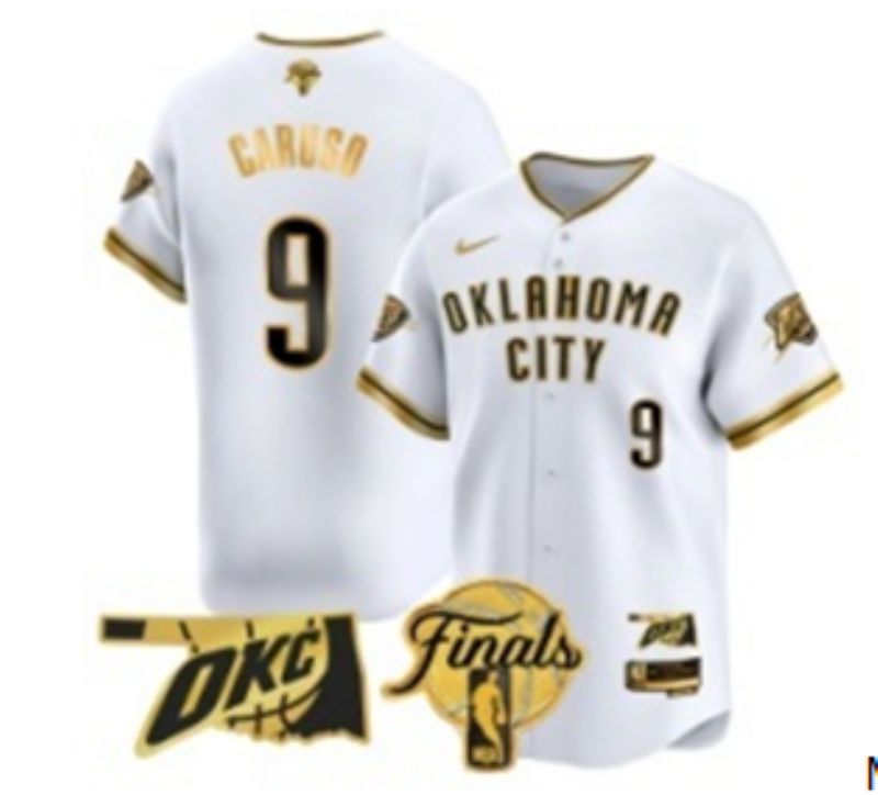 Men 2025 Oklahoma City Thunder #9 Caruso White Gold Nike Joint Name NBA Jersey style 23